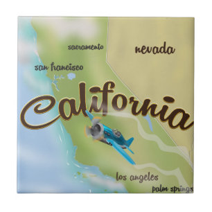 California USA vintage karta och reseaffisch Kakelplatta