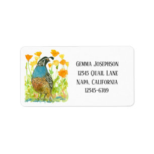 California Valley Quail Poppies Returadress Adressetikett