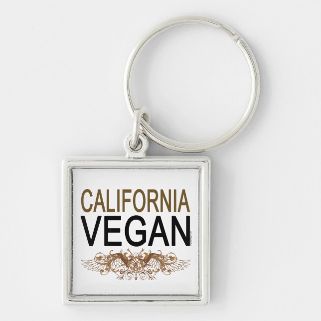 California Vegan Fyrkantig Silverfärgad Nyckelring (Framsidan)