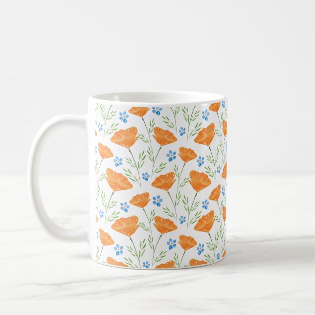 California Watercolor Poppy Mönster Kaffemugg (Vänster)
