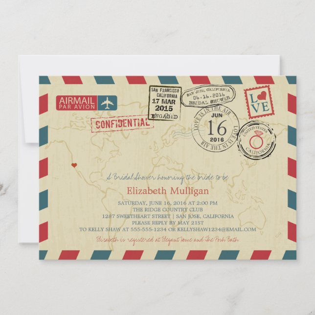 California World Traveler Airmail Möhippa Inbjudningar (Framsida)