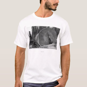 CaliforniaMan som poserar vid klippt redwoodträd, T-shirt