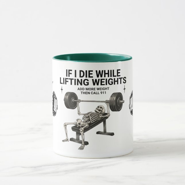 Call 911 Skeleton Weightlifting Gym Coffee Mug Mugg (Center)
