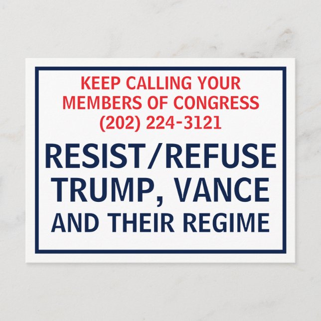 Call Congress Protest Resist Refuse Trump Vance Vykort (Framsida)