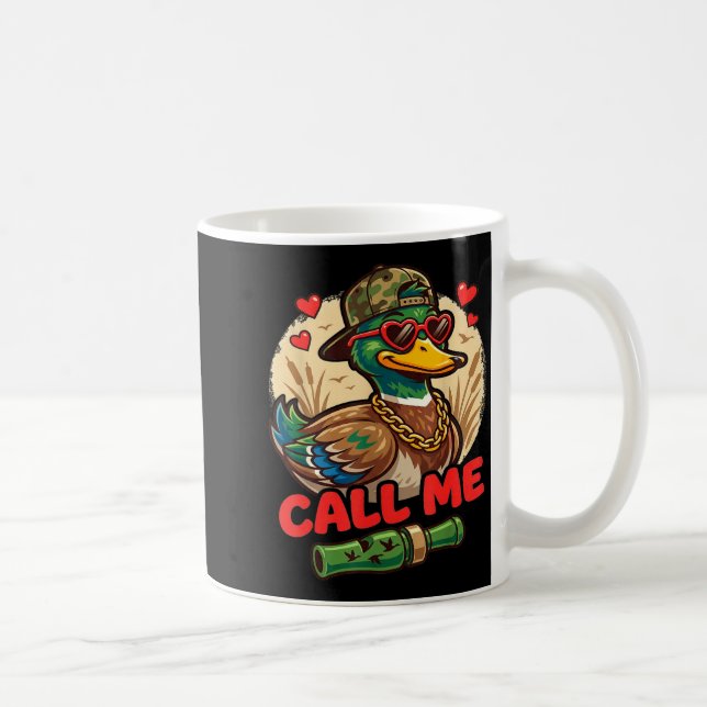 Call Me Duck Hunting Retro Valentine's Day Men Wom Kaffemugg (Höger)