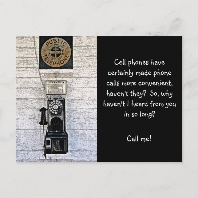 "CALL ME" GAMLA STIL BETALAR MOBILT (PHOTOG) VYKORT (Framsida)