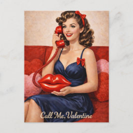 Call Me, Valentine Vintage Pin-Up Retro Valentine Helg Vykort