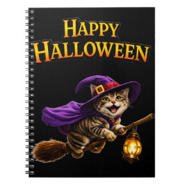 Call tabby witch kitten whimsical happy Halloween Anteckningsbok