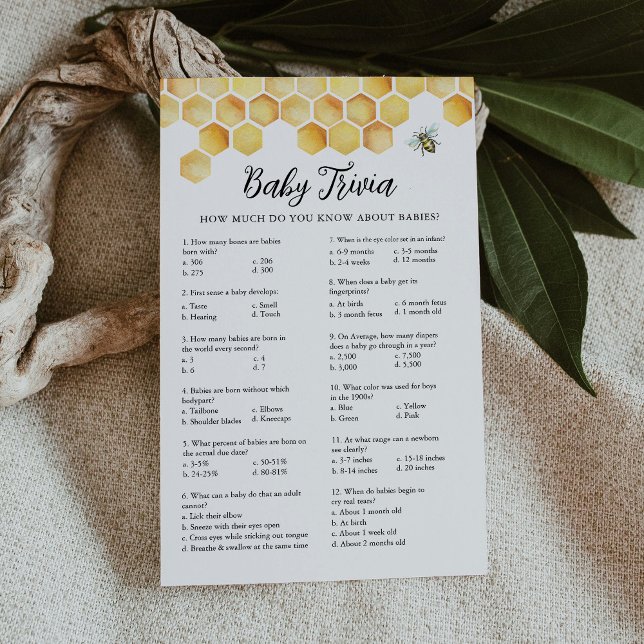 CALLA Honungsbi Baby Trivia-gaskort för babyskor (Skapare uppladdad)