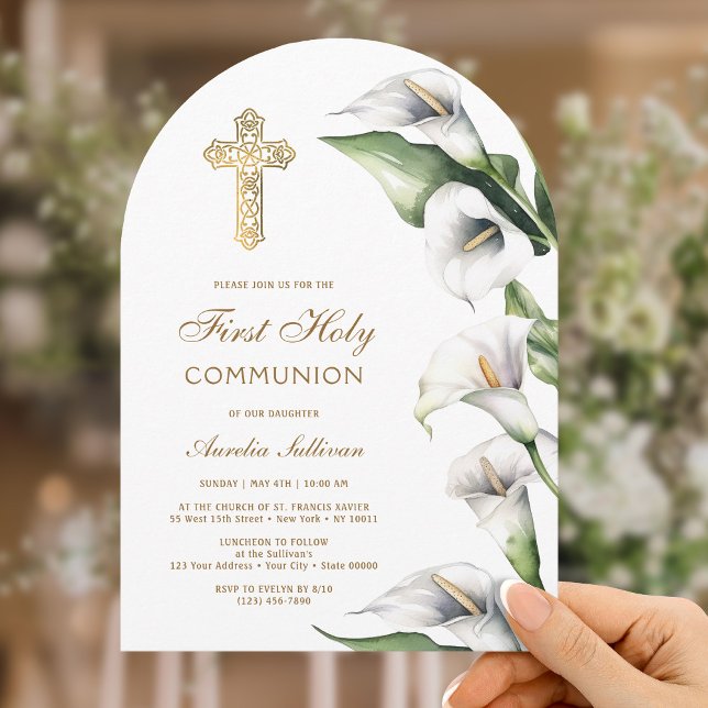Calla Lilies Arch First Communion Invitation Inbjudningar (Skapare uppladdad)