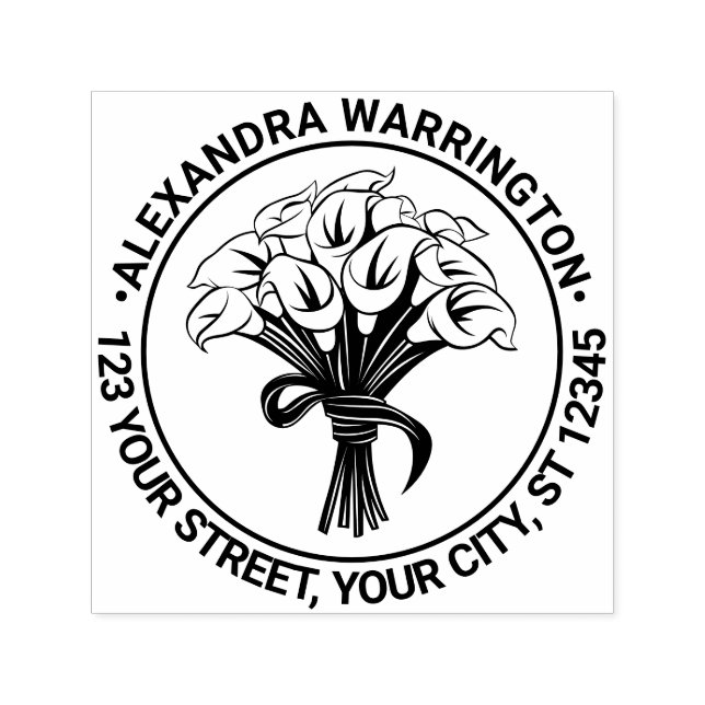 Calla Lilies Bouquet Bow Ribbon Namn Ret Adress Självfärgande Stämpel (Design)