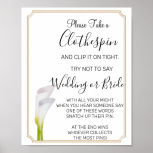 Calla Lilies Clothespin möhippa-spelskylt Poster