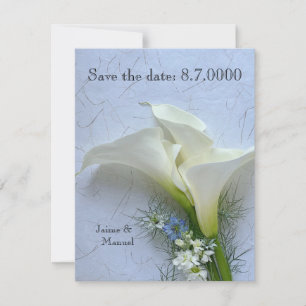 Calla lilies med nigella och lagrar blommor spara datumet