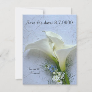 Calla lilies med nigella och lagrar blommor spara datumet