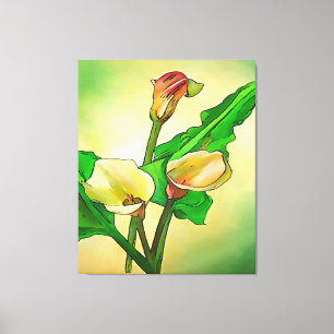 Calla Lilies mot en Grönt Ombre Canvastryck