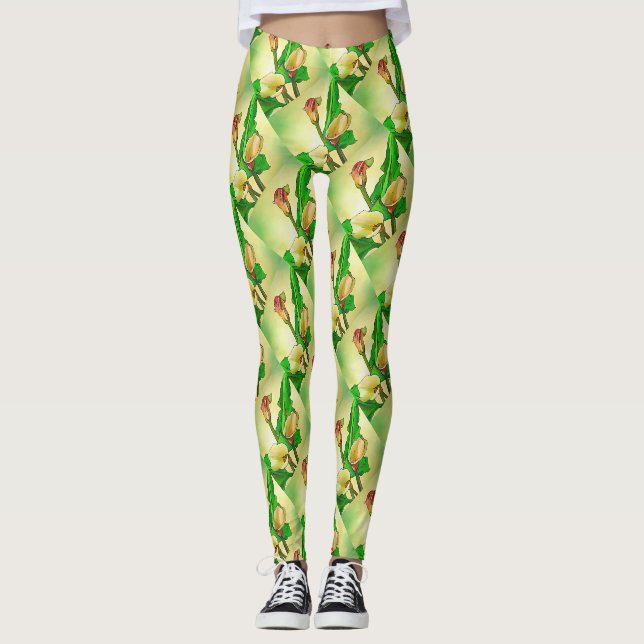 Calla Lilies mot en Grönt Ombre Leggings (Framsida)