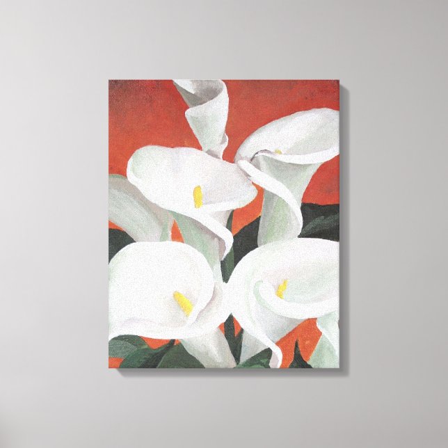 Calla Lilies på en röd bakgrund Canvastryck (Framsida)