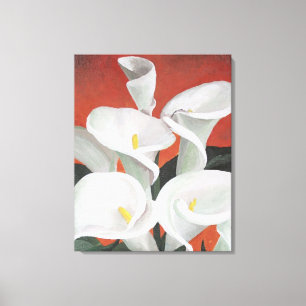 Calla Lilies på en röd bakgrund Canvastryck
