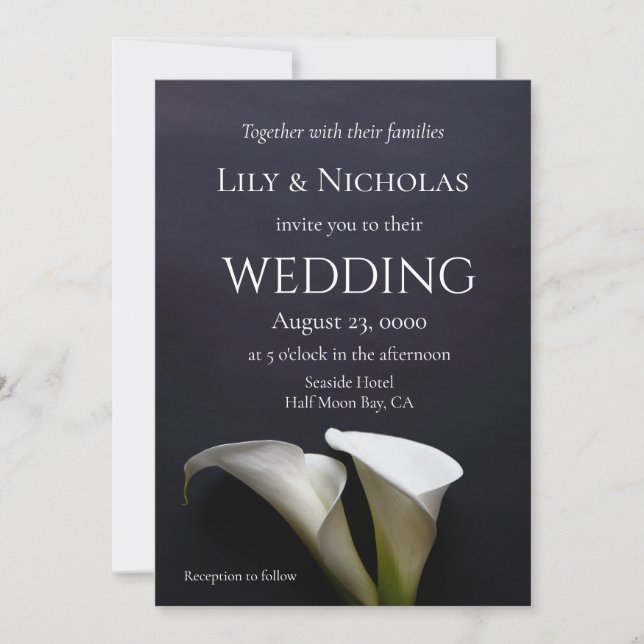 Calla lilies på mörken bröllop inbjudningar (Framsida)