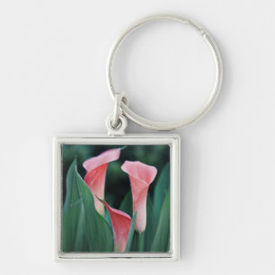 Calla Lilies Rosa Flowers Fyrkantig Silverfärgad Nyckelring