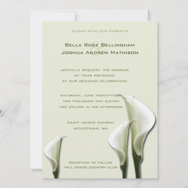 Calla Lilies White Wedding bjudande Inbjudningar (Framsida)