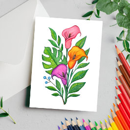 Calla Lillies Blommigt Teckning Färgpenna Vykort