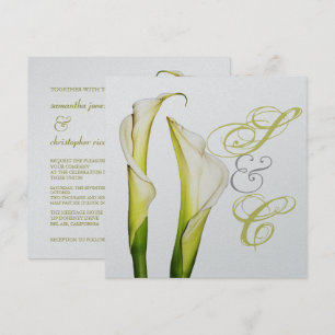 Calla lillies + virvelstext, bröllopsinbjudningar inbjudningar