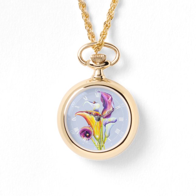 Calla Lillies Watercolor Handmålated Armbandsur (Framsida)
