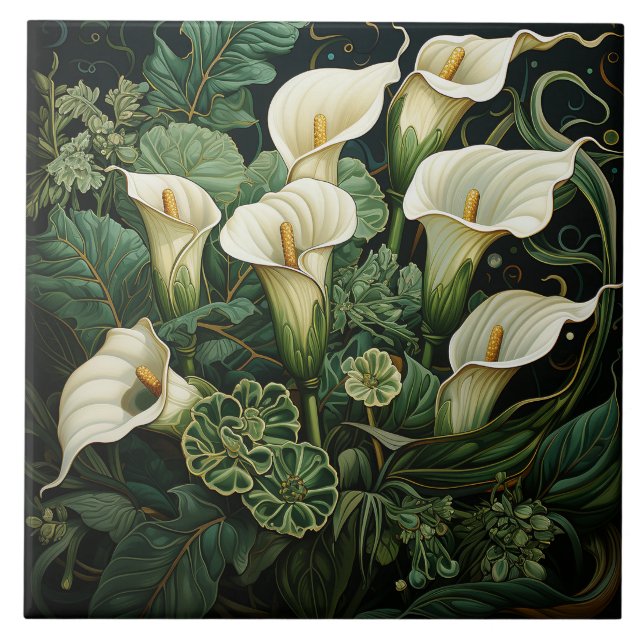 Calla Lily Art nouveau Deco Ceramic Tile Kakelplatta (Framsidan)