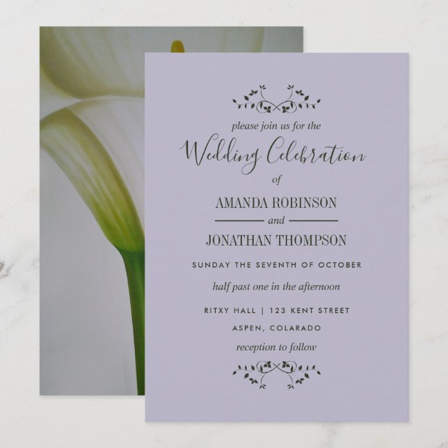 Calla Lily Blommig Bröllopsinbjudan Inbjudningar (Fram/baksida)