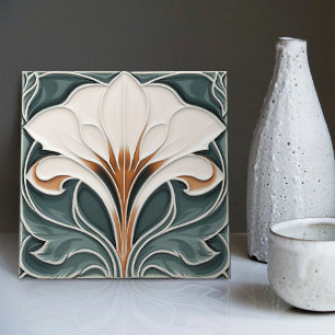 Calla Lily Blue Blommigt Wall Decor Art nouveau Kakelplatta