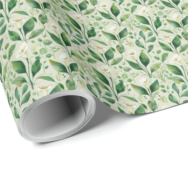 Calla Lily Botanical Grey Blommigt Gift Wrapping Presentpapper (Rullad Hörn)