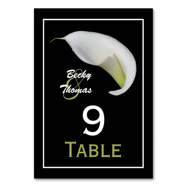 Calla Lily Bröllop Bordsnummer-kort Bordsnummer (Framsidan)