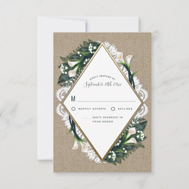 Calla Lily Burlap och Snöre Bröllop OSA Cards Kort (Framsida)