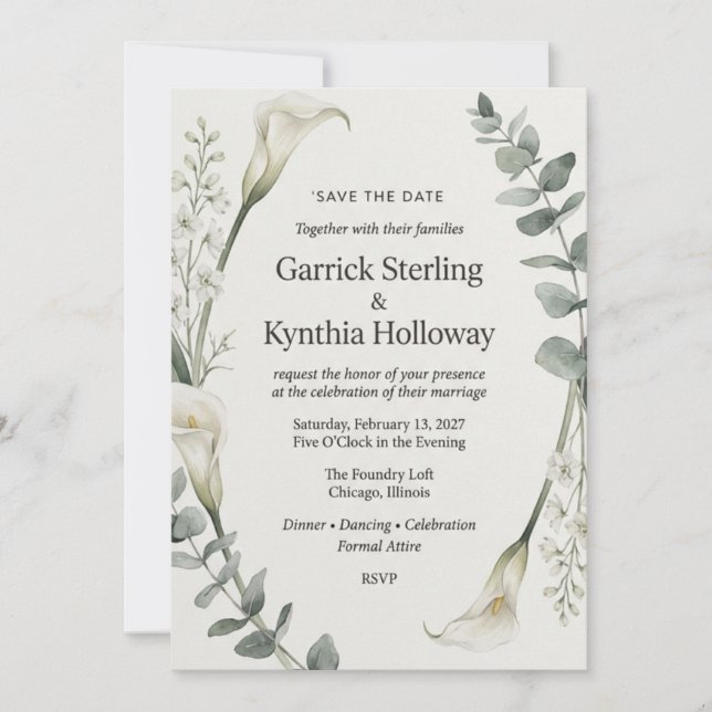 Calla Lily & Eucalyptus Botanisk Elegant Spara  Inbjudningar (Framsida)