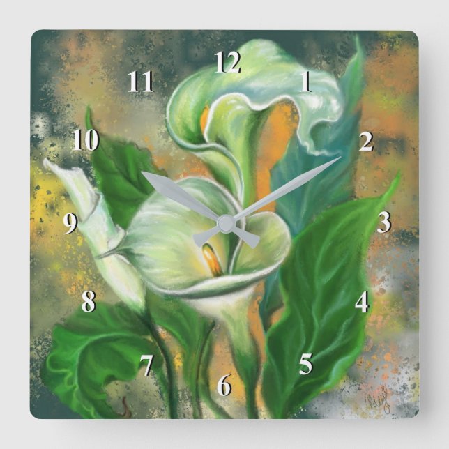 Calla Lily Flower Wall Clock Painting Fyrkantig Klocka (Framsida)
