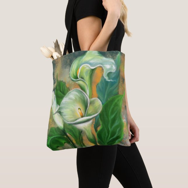 Calla Lily Flowers Tote Bag - Målning Tygkasse (Närbild)