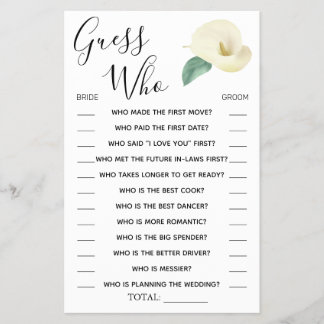 Calla Lily gissar Vem Möhippa-spelkort? Flygblad