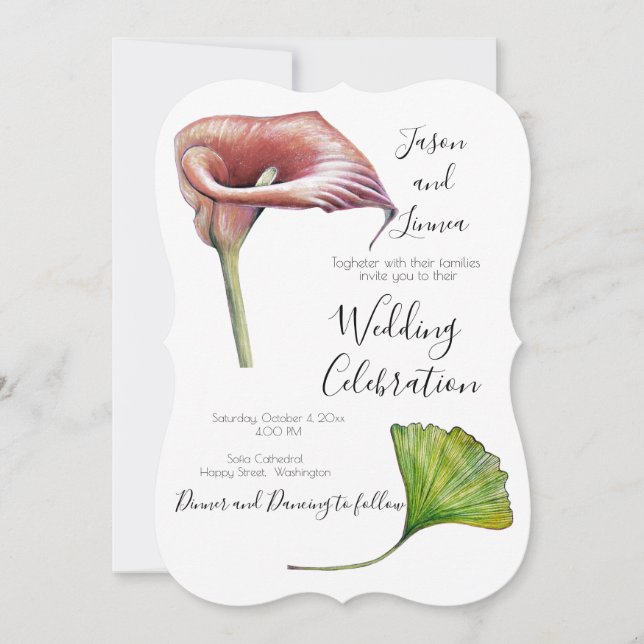 Calla Lily Greenery Minimalist Elegant-inbjudan Inbjudningar (Framsida)