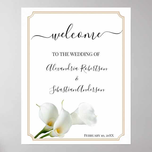 Calla Lily Grönska Bröllops Välkomstskylt Poster (Framsidan)