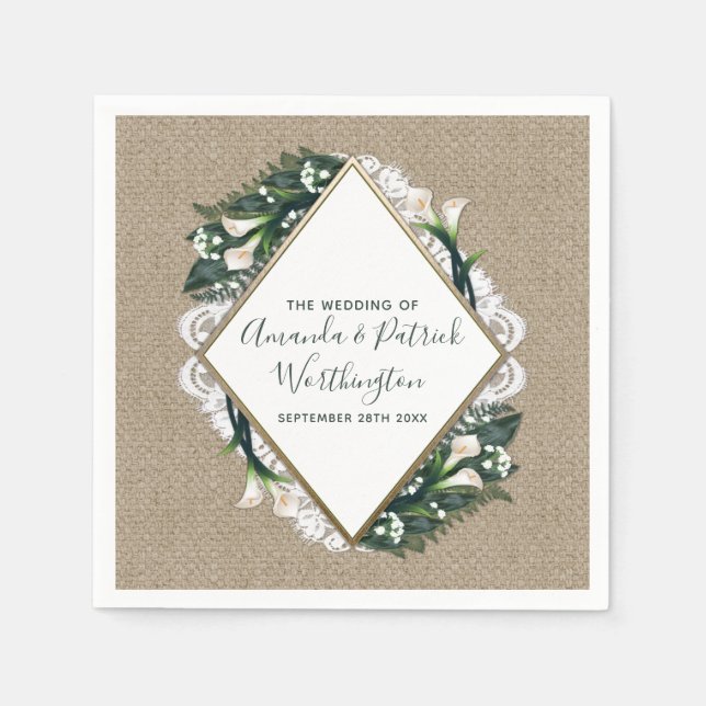 Calla Lily Land Burlap och Snöre Bröllop Napkins Pappersservett (Framsidan)