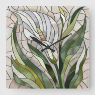 Calla Lily Mosaic Art Fyrkantig Klocka