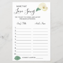 Calla Lily Namn som kärlek sång-jaktkort Flygblad