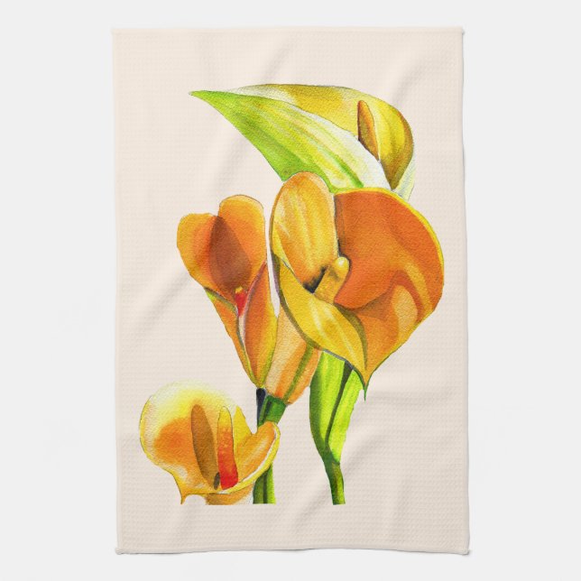 Calla lily orange floal vattencolor kökshandduk (Vertikal)