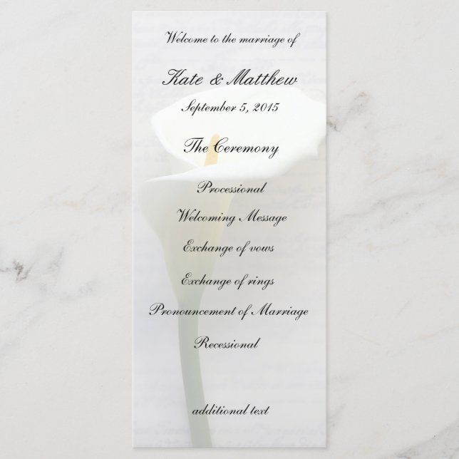 Calla lily på den gamla handskriften program (Framsida)