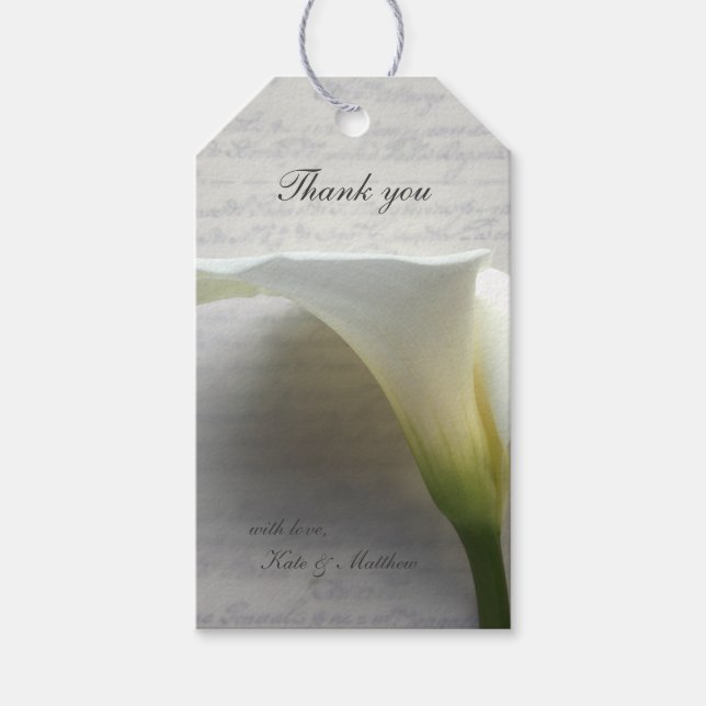 Calla lily på det gamla skriptet presentetikett (Framsidan)