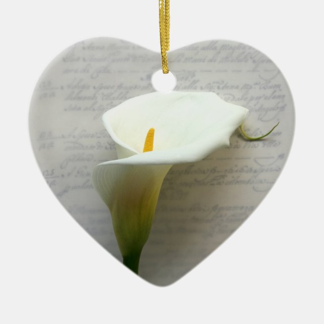 Calla lily på gammaldags hjärt-ornament julgransprydnad keramik (Framsidan)