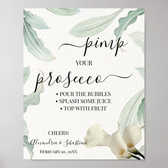 Calla Lily Pimp your Prosecco Bröllopsdusch skylt (Framsidan)