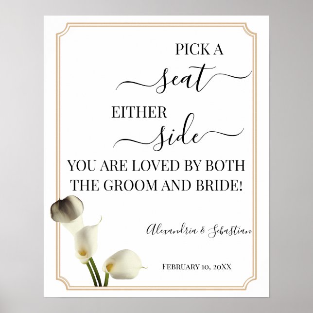 Calla Lily Plocka A Seat Antingen Side Bröllop Sig Poster (Framsidan)