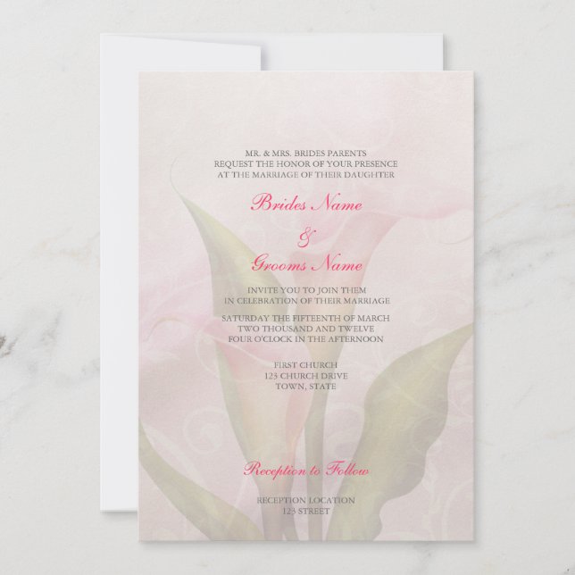 Calla Lily Rosa 2 bröllopsinbjudan Inbjudningar (Framsida)